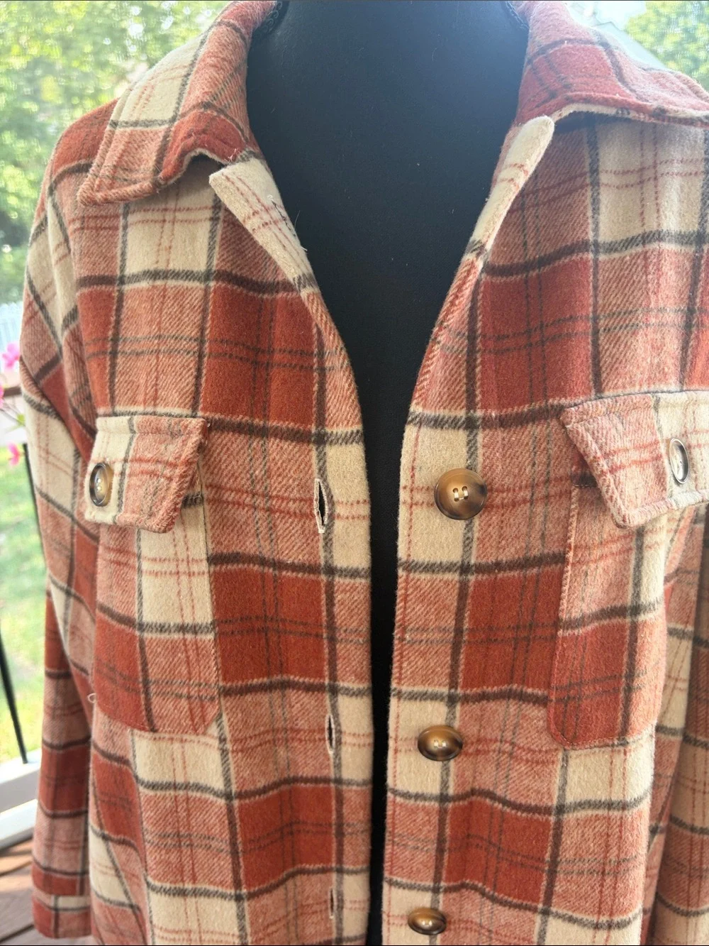 Women’s Long Plaid Shacket Jacket - Rust & Cream